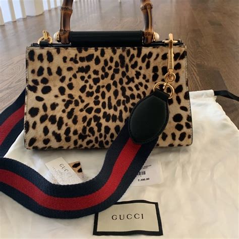 NWT! Gucci Nympheae Leopard bag with bamboo handle